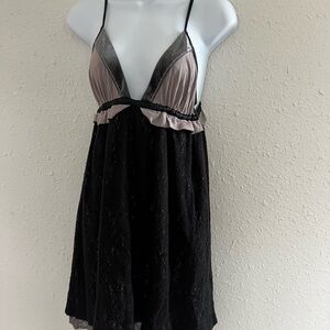 New* Free People Black/Silver Crochet Babydoll Dress Sz 10